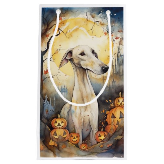 Halloween Greyhound mit Pumpkins Beängstigend Kleine Geschenktüte (Vorderseite)