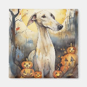 Halloween Greyhound mit Pumpkins Beängstigend Magnet (Vorne)