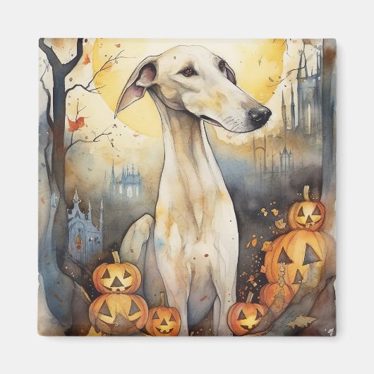 Halloween Greyhound mit Pumpkins Beängstigend Magnet (Vorne)