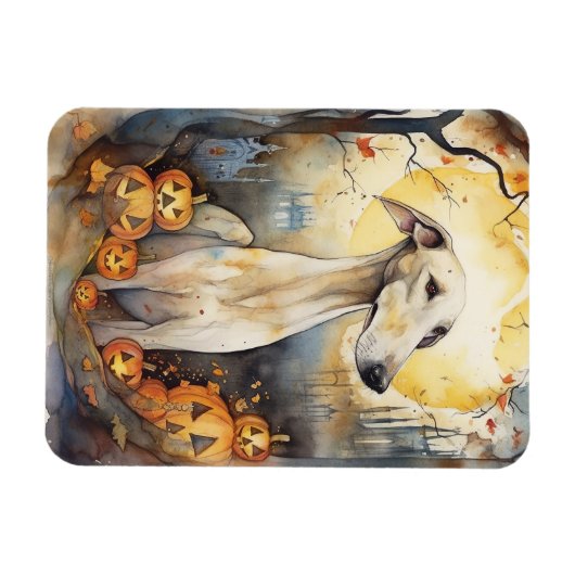 Halloween Greyhound mit Pumpkins Beängstigend Magnet (Horizontal)