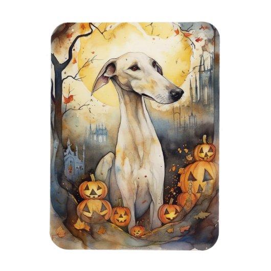 Halloween Greyhound mit Pumpkins Beängstigend Magnet (Vertikal)