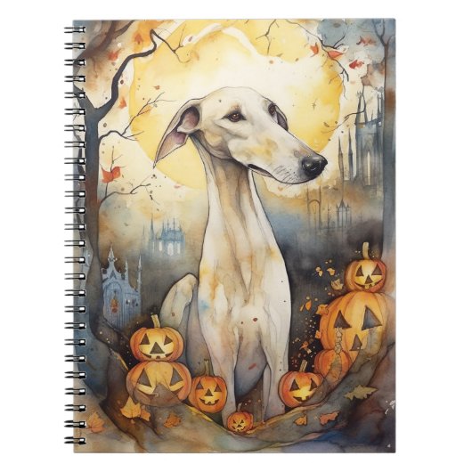 Halloween Greyhound mit Pumpkins Beängstigend Notizblock (Vorderseite)