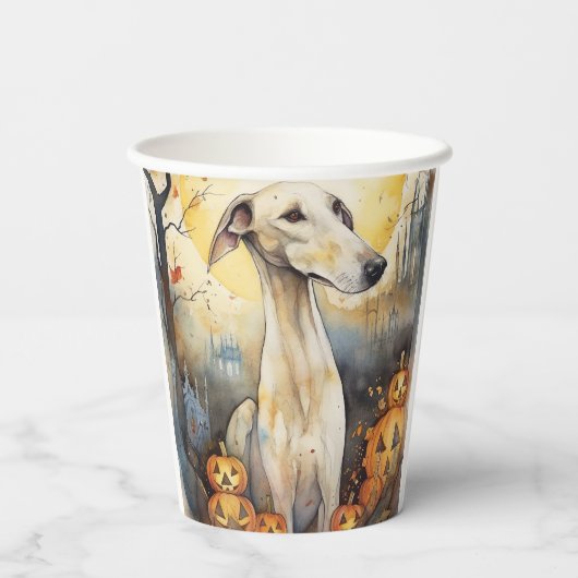 Halloween Greyhound mit Pumpkins Beängstigend Pappbecher (Rückseite)