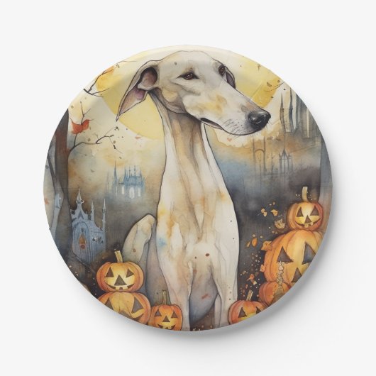 Halloween Greyhound mit Pumpkins Beängstigend Pappteller (Vorderseite)