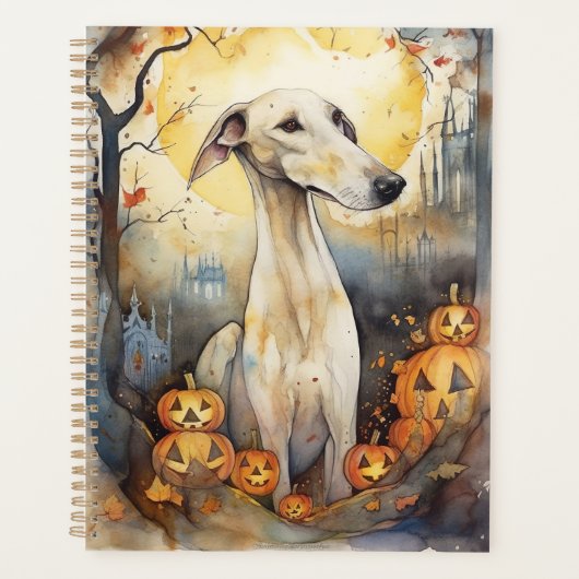 Halloween Greyhound mit Pumpkins Beängstigend Planer (Vorderseite)