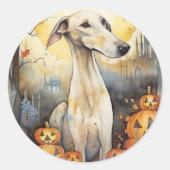 Halloween Greyhound mit Pumpkins Beängstigend Runder Aufkleber (Vorderseite)