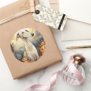 Halloween Greyhound mit Pumpkins Beängstigend Runder Aufkleber