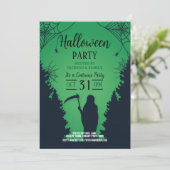 Halloween Grim Sensenmann Green Party Friedhof Einladung (Stehend Vorderseite)