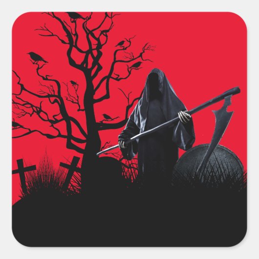 Halloween Grim Sensenmann Red Night Quadratischer Aufkleber (Vorderseite)