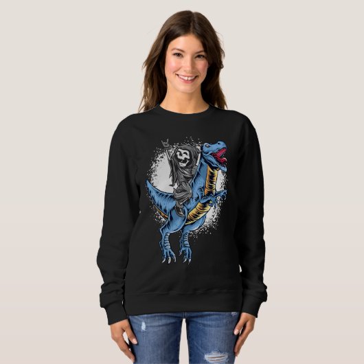 Halloween Grim Sensenmann Rocker Riding T Rex Dino Sweatshirt (Vorne ganz)