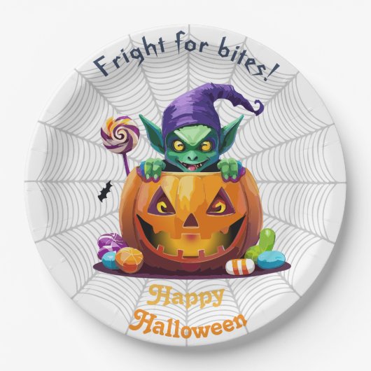 Halloween Grimlin mit Trick oder Treat Candy Pappteller (Vorderseite)