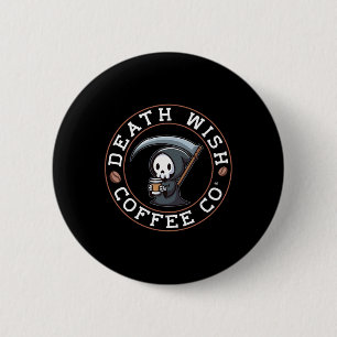 Halloween grimmiger Sensenmann trinkt Kaffee Tod w Button