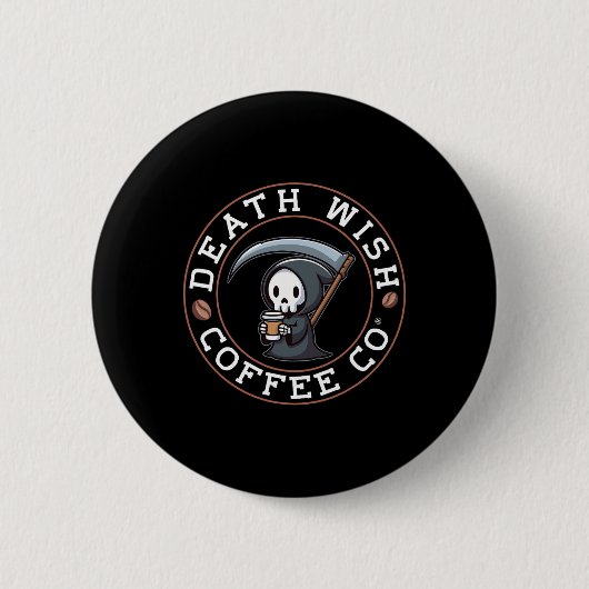 Halloween grimmiger Sensenmann trinkt Kaffee Tod w Button (Vorderseite)