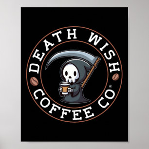 Halloween grimmiger Sensenmann trinkt Kaffee Tod w Poster