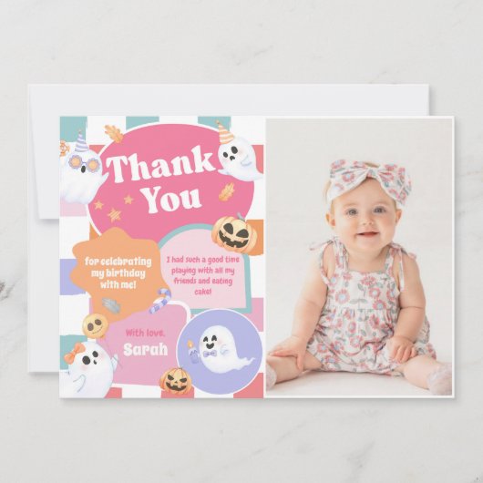 Halloween Groovy Birthday Party Dankeskarte (Vorderseite)