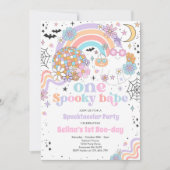 Halloween Groovy Cute Ghost 1st Birthday Party Einladung (Vorderseite)