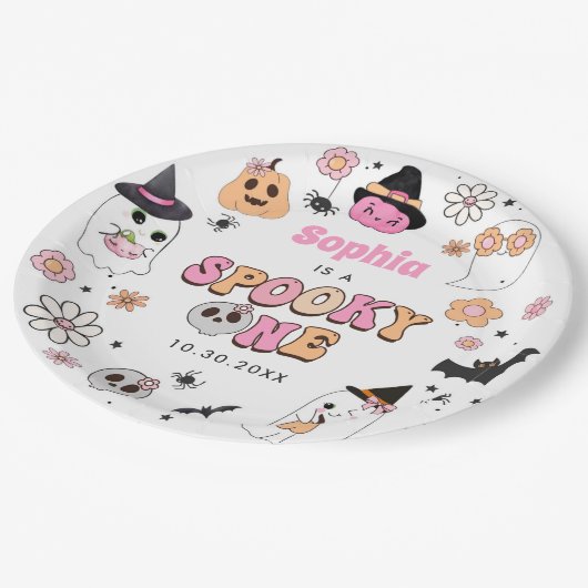 Halloween Groovy Ghost 1. Geburtstag Pappteller (Schrägansicht)