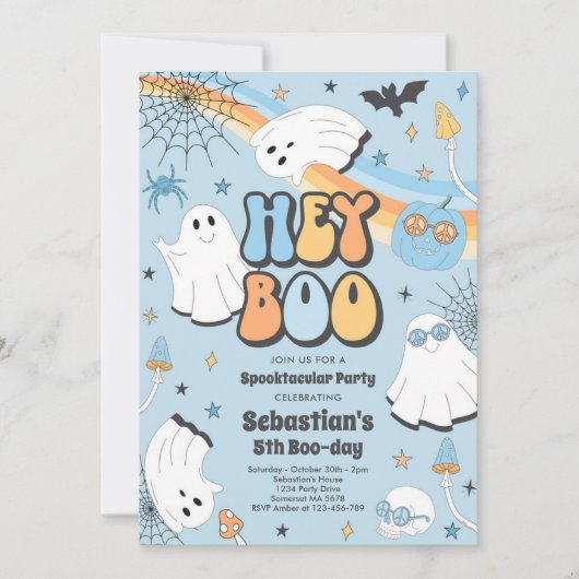 Halloween Groovy Niedlich Ghost Hey Boo Birthday P Einladung (Vorderseite)