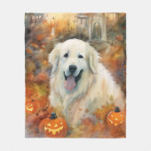 Halloween Große Pyrenäen mit Pumpkins Beängstigend Fleecedecke (Vorderseite)