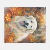 Halloween Große Pyrenäen mit Pumpkins Beängstigend Fleecedecke (Vorderseite (Horizontal))