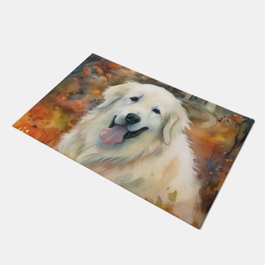 Halloween Große Pyrenäen mit Pumpkins Beängstigend Fußmatte (Schrägansicht)