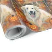 Halloween Große Pyrenäen mit Pumpkins Beängstigend Geschenkpapier (Rolleneckpunkt)
