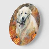 Halloween Große Pyrenäen mit Pumpkins Beängstigend Große Wanduhr (Winkel)