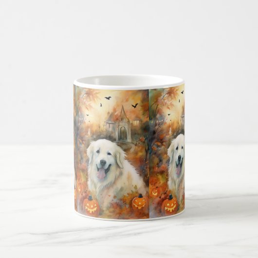 Halloween Große Pyrenäen mit Pumpkins Beängstigend Kaffeetasse (Mittel)