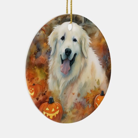 Halloween Große Pyrenäen mit Pumpkins Beängstigend Keramik Ornament (Rechts)
