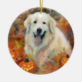 Halloween Große Pyrenäen mit Pumpkins Beängstigend Keramik Ornament (Vorne)