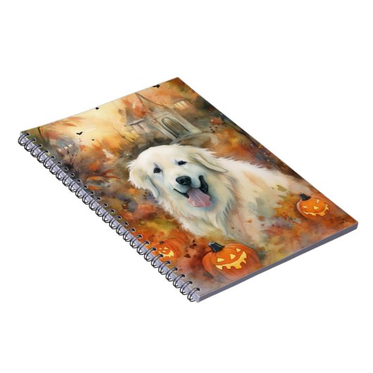 Halloween Große Pyrenäen mit Pumpkins Beängstigend Notizblock (Rechte Seite)