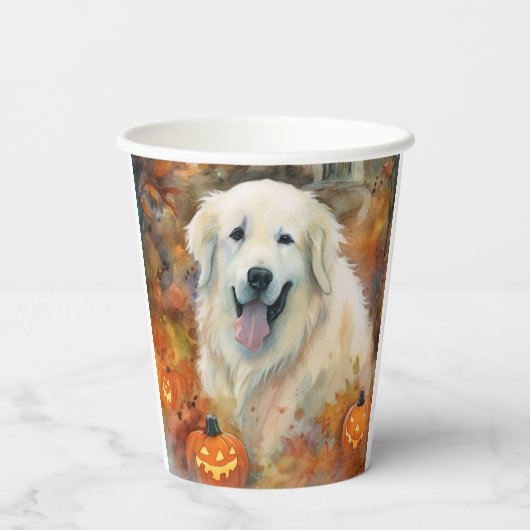 Halloween Große Pyrenäen mit Pumpkins Beängstigend Pappbecher (Rückseite)