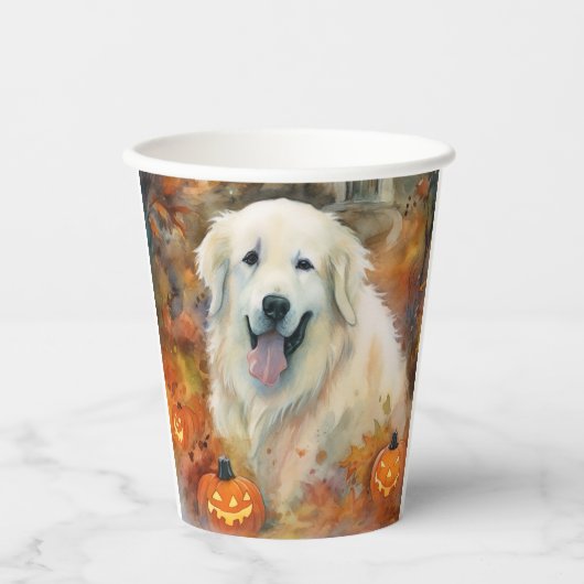 Halloween Große Pyrenäen mit Pumpkins Beängstigend Pappbecher (Vorderseite)