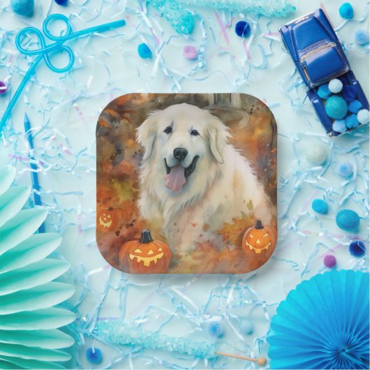 Halloween Große Pyrenäen mit Pumpkins Beängstigend Pappteller (Party)