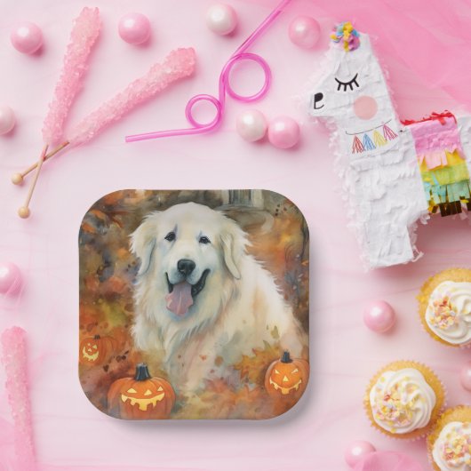 Halloween Große Pyrenäen mit Pumpkins Beängstigend Pappteller (Party)