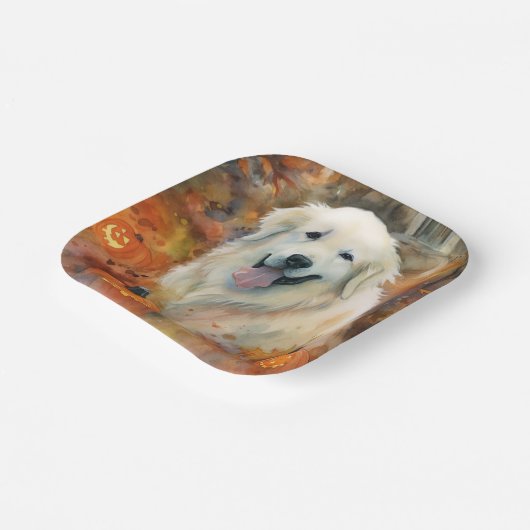 Halloween Große Pyrenäen mit Pumpkins Beängstigend Pappteller (Gewinkelt)