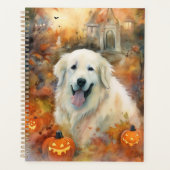 Halloween Große Pyrenäen mit Pumpkins Beängstigend Planer (Vorderseite)