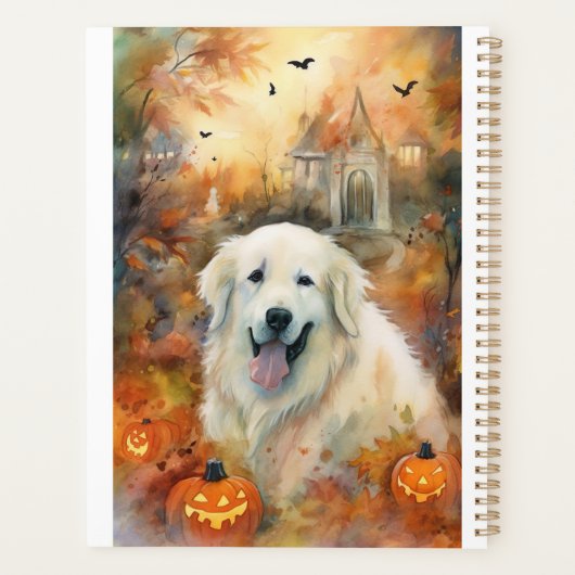 Halloween Große Pyrenäen mit Pumpkins Beängstigend Planer (Rückseite)