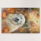 Halloween Große Pyrenäen mit Pumpkins Beängstigend Puzzle (Horizontal)