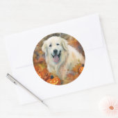 Halloween Große Pyrenäen mit Pumpkins Beängstigend Runder Aufkleber (Umschlag)