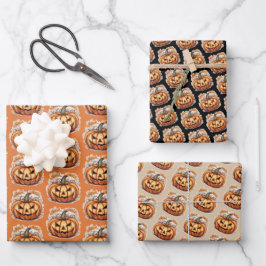 Halloween: Großer Kürbis -  Geschenkpapier Set