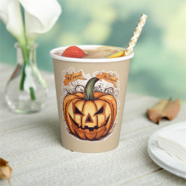 Halloween: Großer Kürbis -  Pappbecher