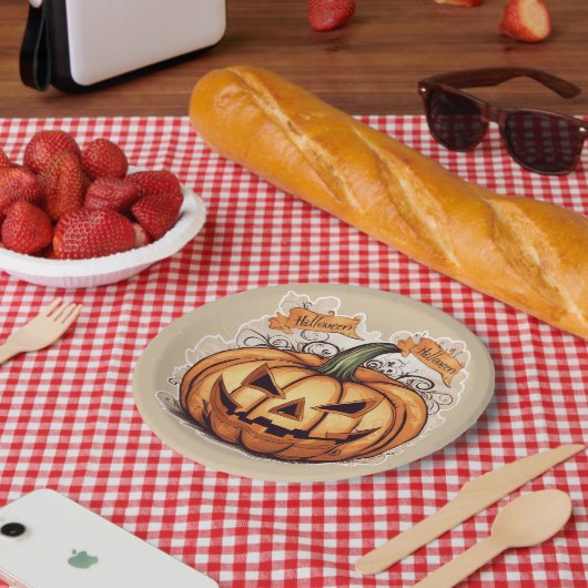 Halloween: Großer Kürbis -  Pappteller (Picknick)