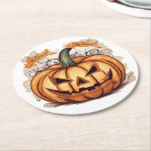 Halloween: Großer Kürbis -  Runder Pappuntersetzer (Angewinkelt)