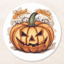 Halloween: Großer Kürbis -  Runder Pappuntersetzer