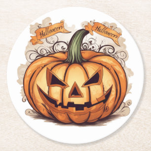 Halloween: Großer Kürbis - Runder Pappuntersetzer