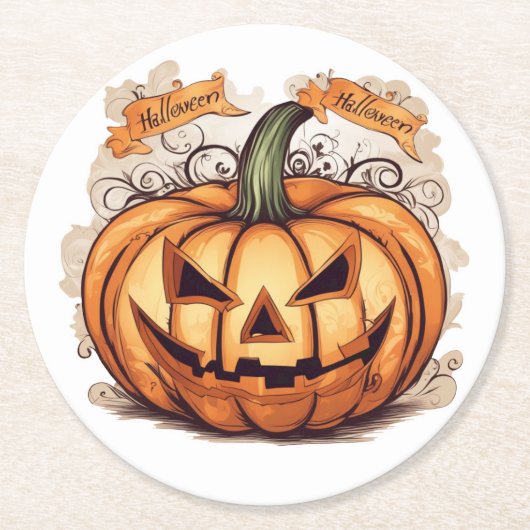 Halloween: Großer Kürbis -  Runder Pappuntersetzer (Vorderseite)