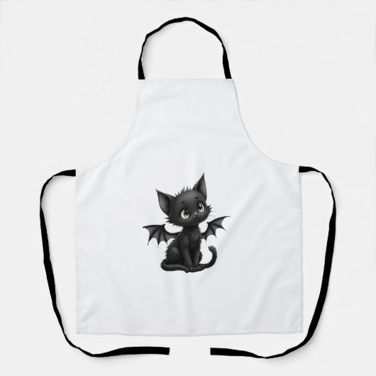 Halloween Grumpy Black Kitten In Bat Costume Schürze (Vorderseite)