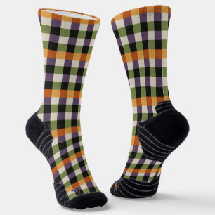 Halloween grün, lila & schwarz Gingham-Muster Socken