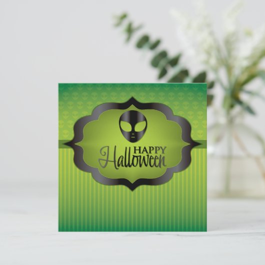 Halloween-grüne Alien Einladung (Stehend Vorderseite)